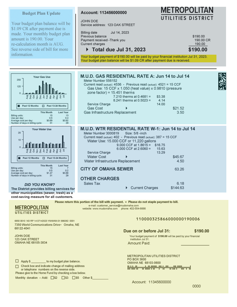 How to Read My Bill - Metropolitan Utilities District